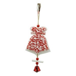 Ornamente Brad - Ornament de brad clopotel din tweed, , alb/rosu, lemn, 18 cm