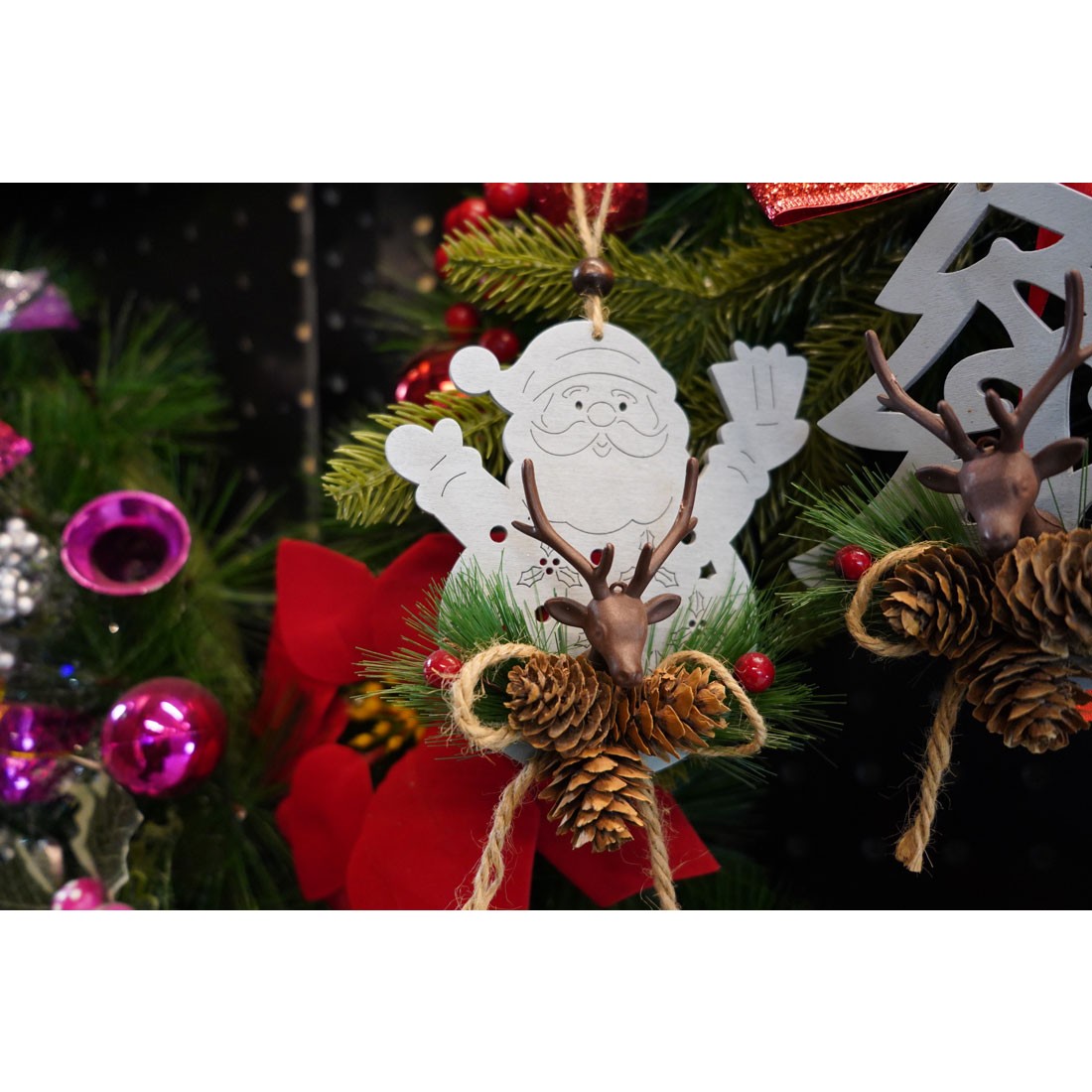 Ornament de brad Mos Craciun cu cerb, , multicolor, lemn, 18 cm [3]