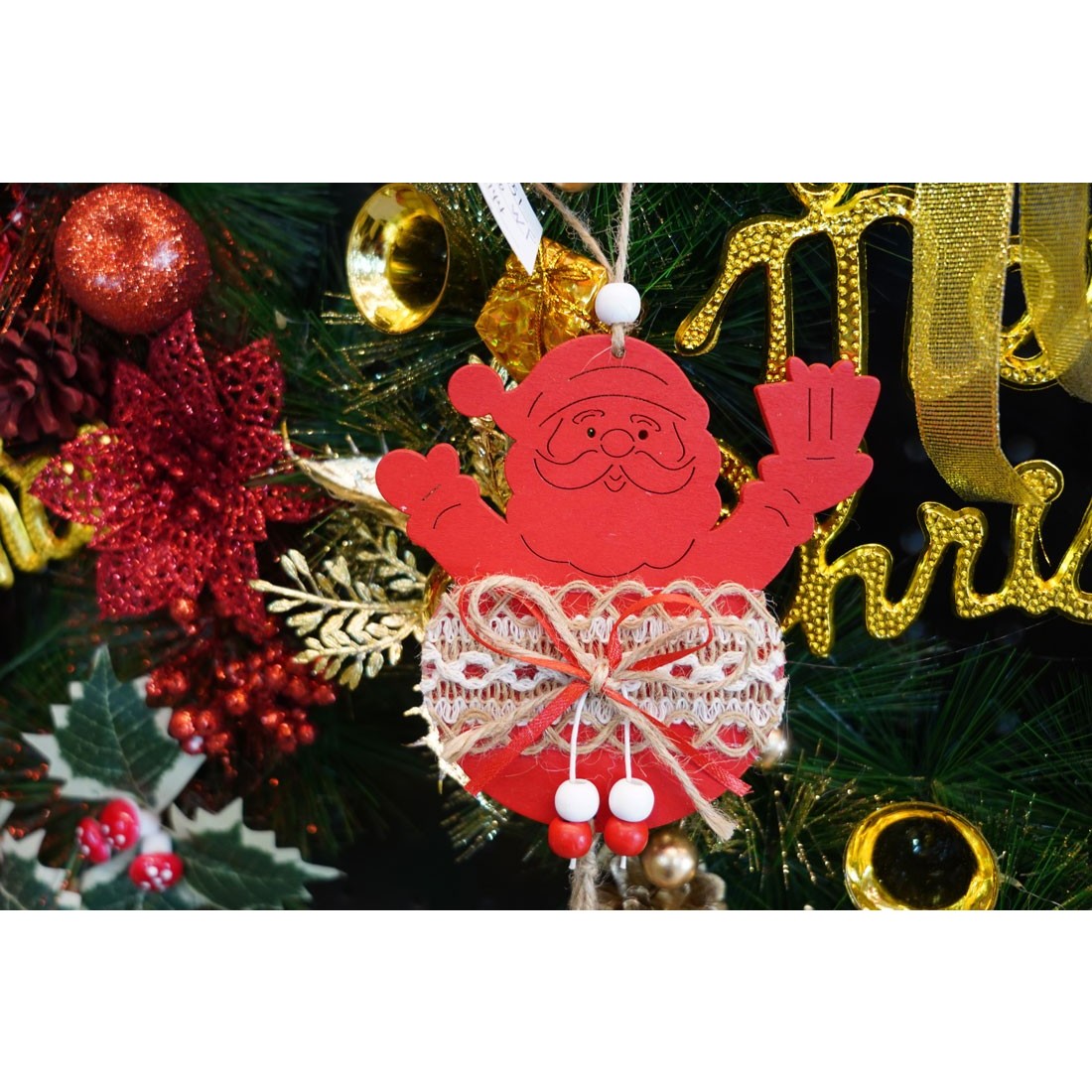 Ornament de brad Mos Craciun, , rosu, lemn/textil, 36 cm [3]