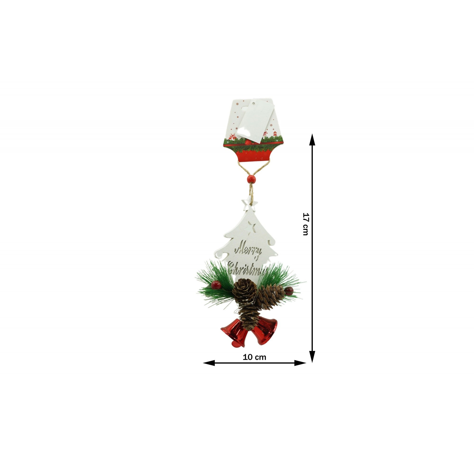 Ornamente Brad - Ornament de brad pom de craciun, , alb, lemn, 17 cm