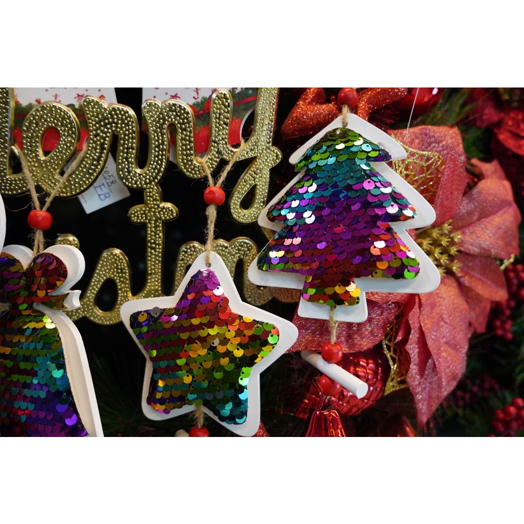 Ornament de brad stea din paiete, , multicolor, lemn, 18 cm [6]