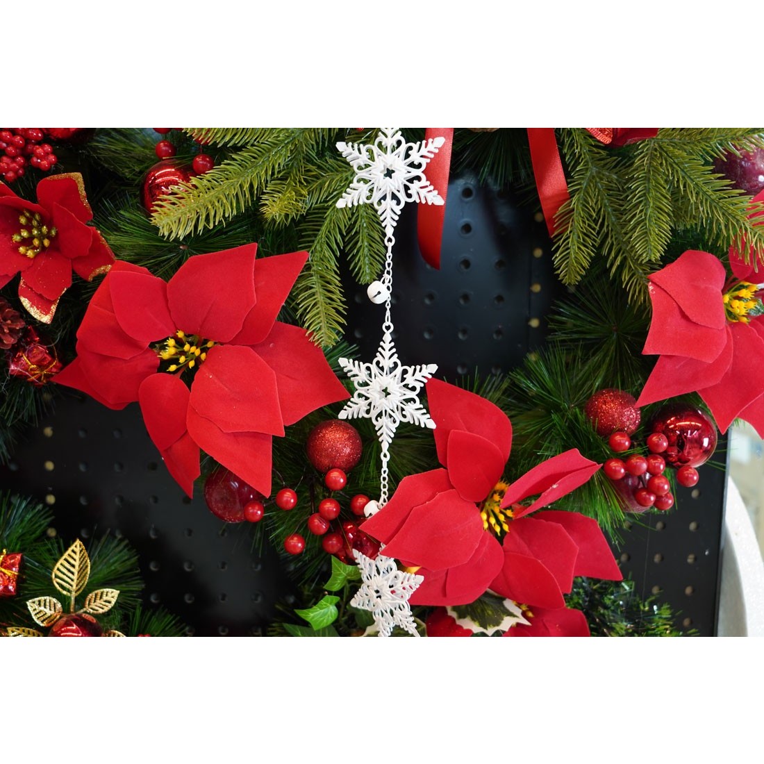 Ornament de brad trei fulgi de nea, , alb, metal, 30 cm [3]