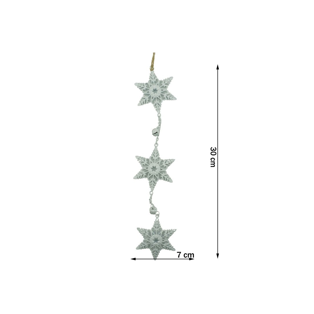 Ornament de brad trei fulgi de nea, , alb, metal, 30 cm [6]