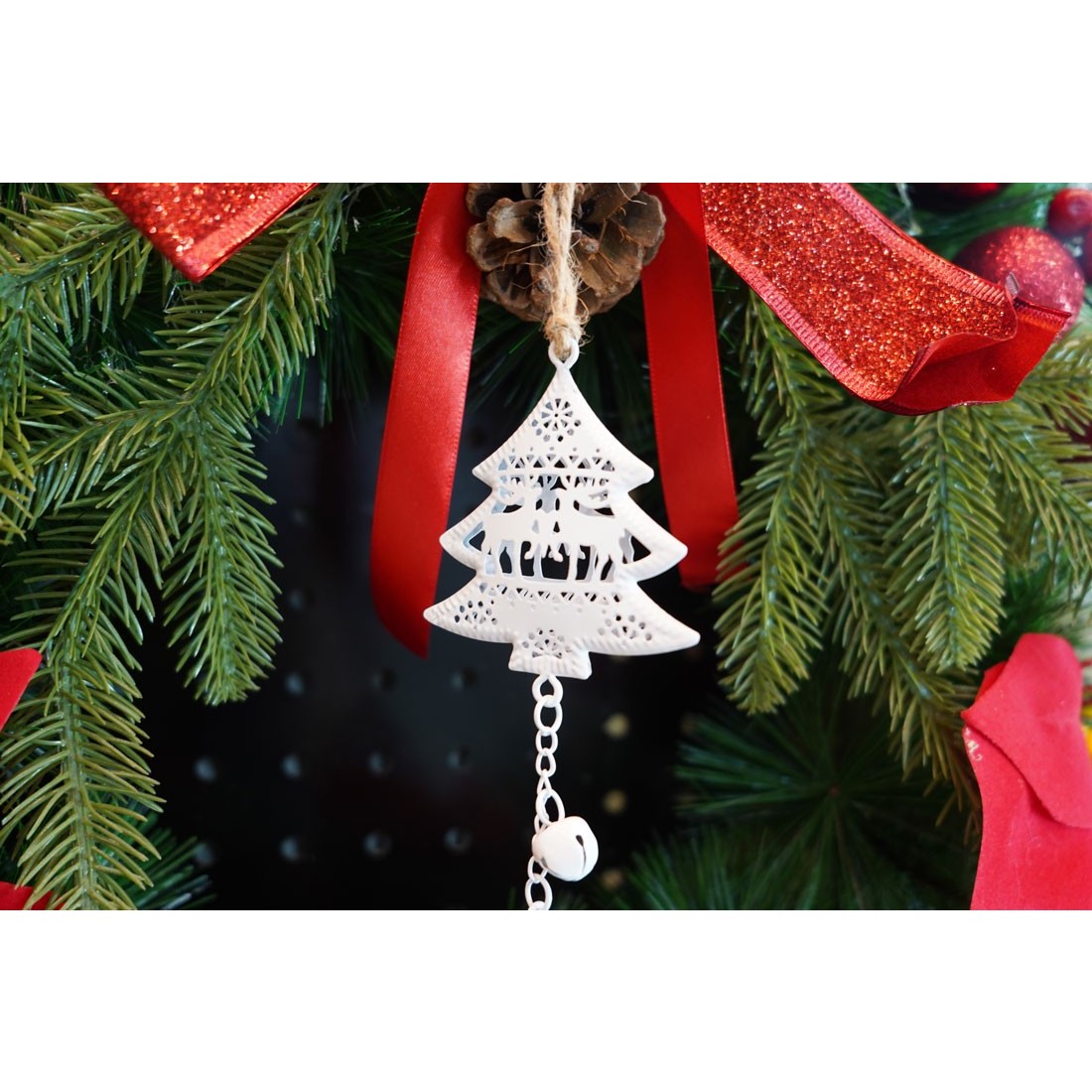 Ornament de brad trei pomi de craciun, , alb, metal, 30 cm [3]