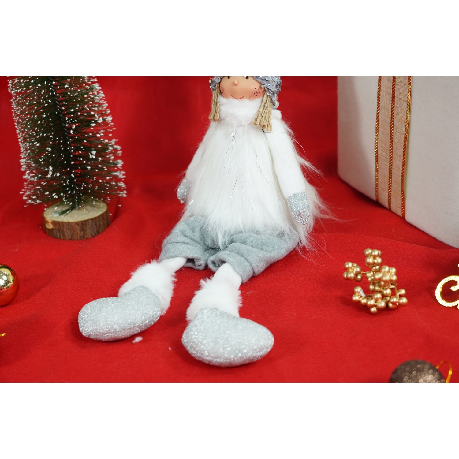 Ornament de Craciun ingeras, , alb/gri, textil, 58 cm [9]