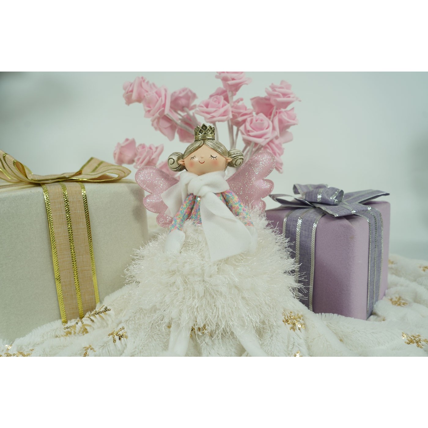 Ornament de Craciun ingeras, , alb, textil, 37 cm [10]