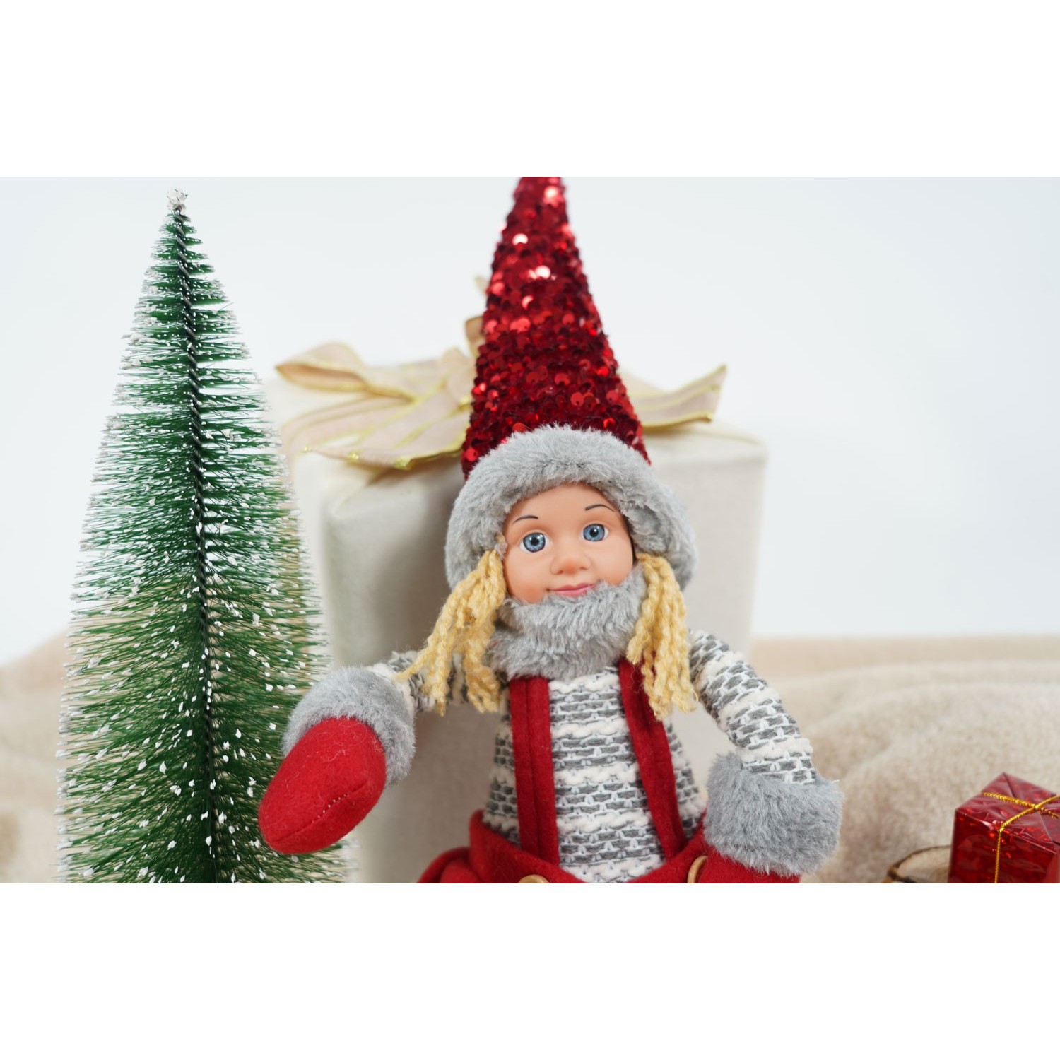 Ornament de Craciun papusa, , rosu/gri, textil, 62 cm [5]