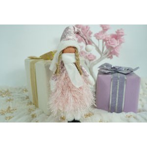 Ornament de Craciun papusa, , roz/alb, textil, 44 cm [10]