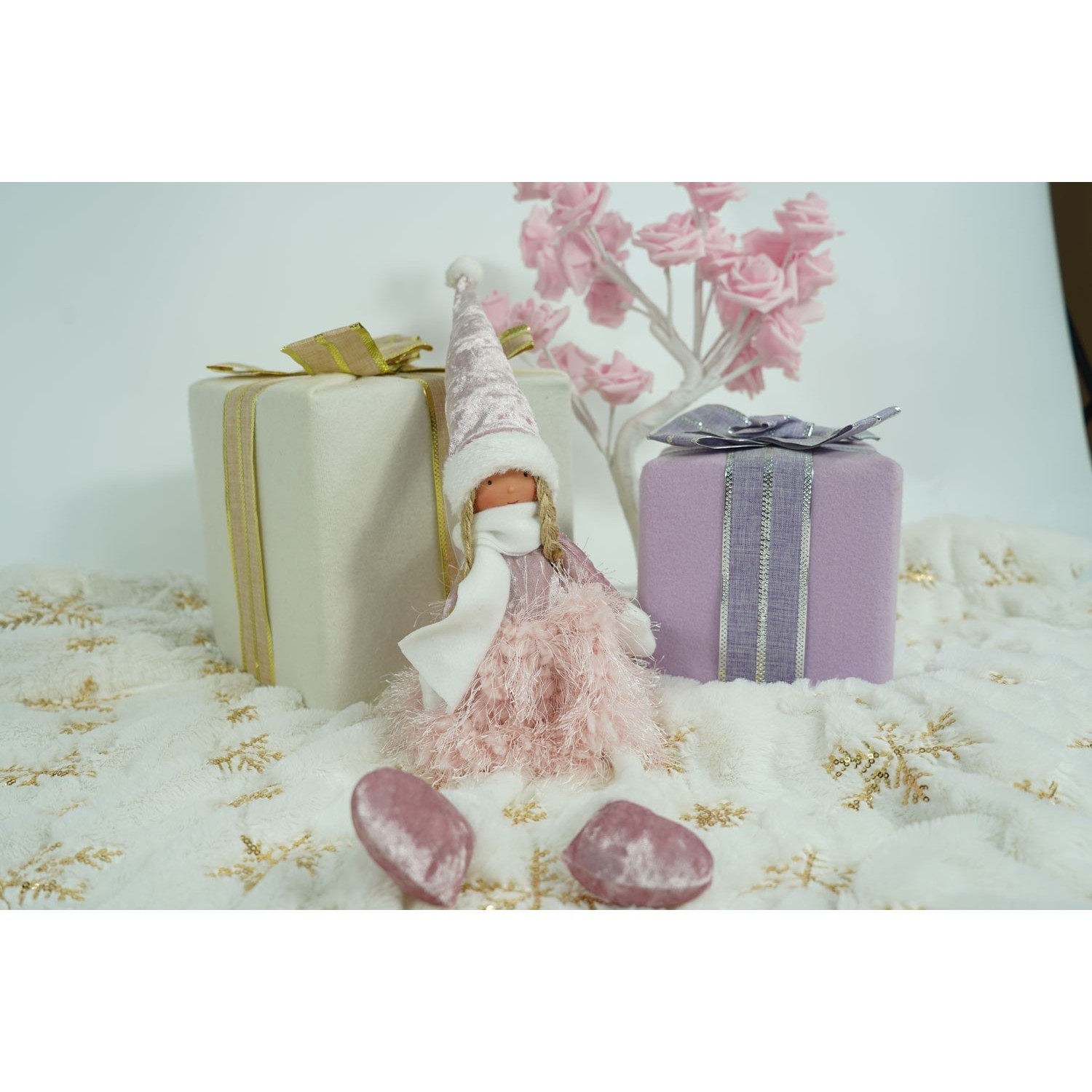 Ornament de Craciun papusa, , roz/alb, textil, 50 cm [3]