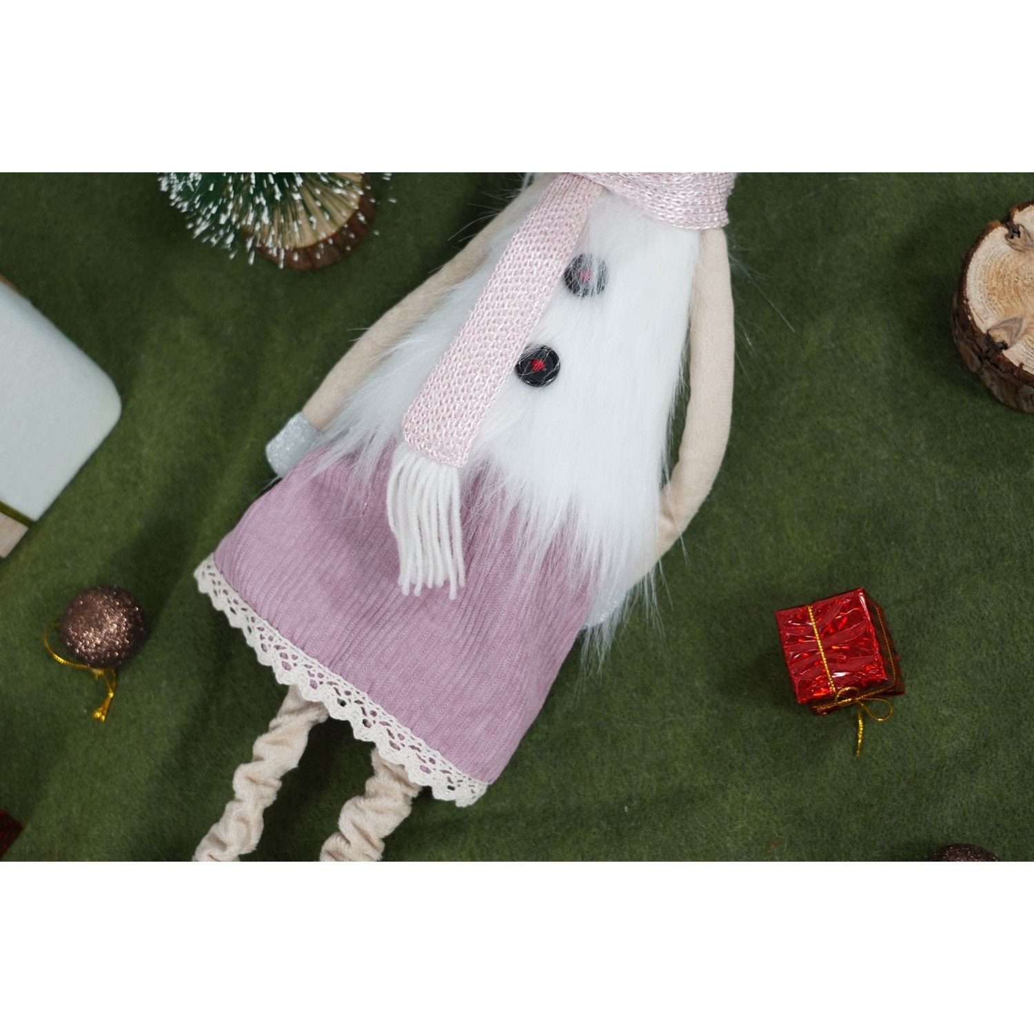 Ornament de Craciun ren cu picioare telescopice, , roz/alb, textil, 72 cm [7]