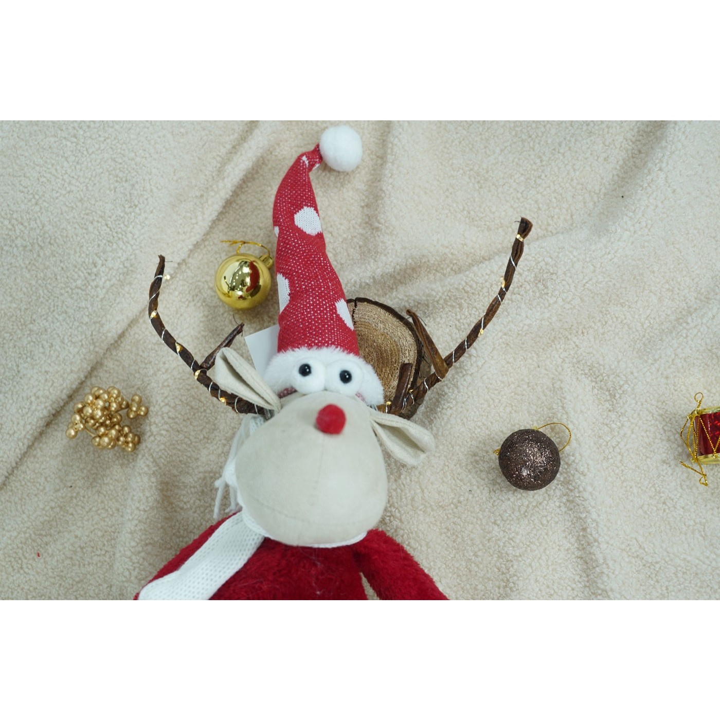 Ornament de Craciun ren, , rosu/alb, textil, 55 cm [10]