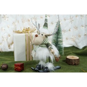 Ornament de Craciun ren pe schiuri model 2, , alb/verde, textil, 33 cm [4]