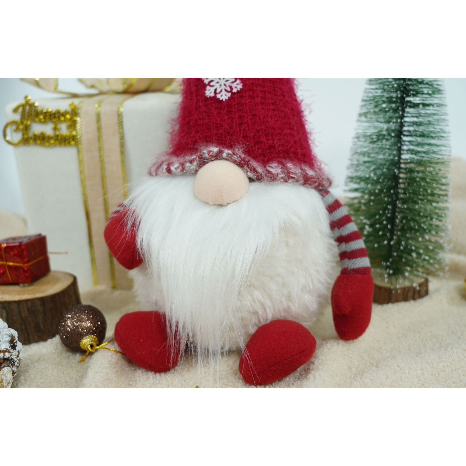 Ornament de Craciun spiridus, , gri/alb, textil, 58 cm [6]