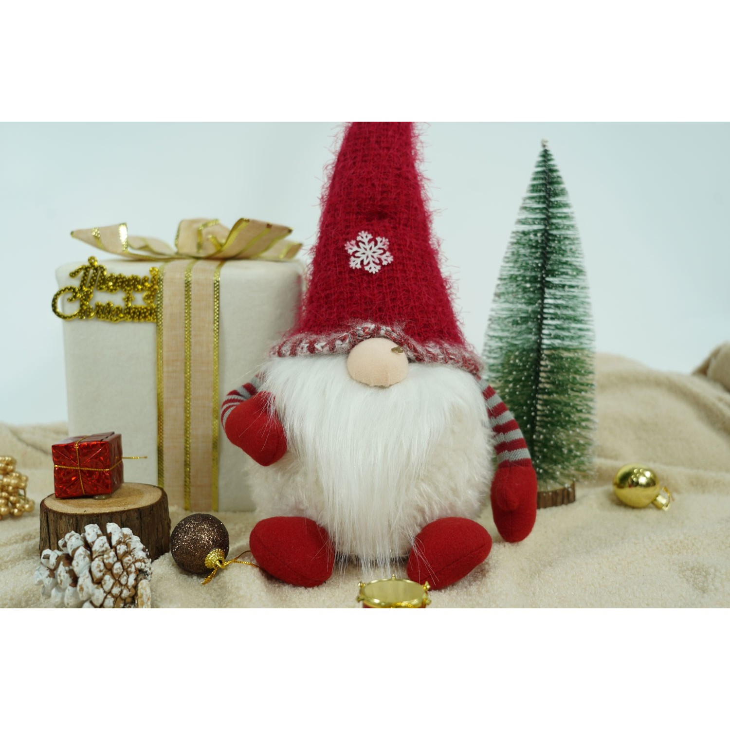 Ornament de Craciun spiridus, , gri/alb, textil, 58 cm [3]