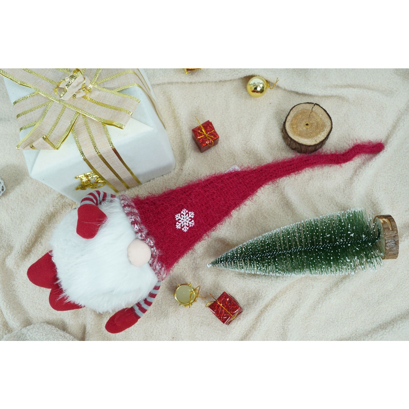 Ornament de Craciun spiridus, , gri/alb, textil, 58 cm [7]