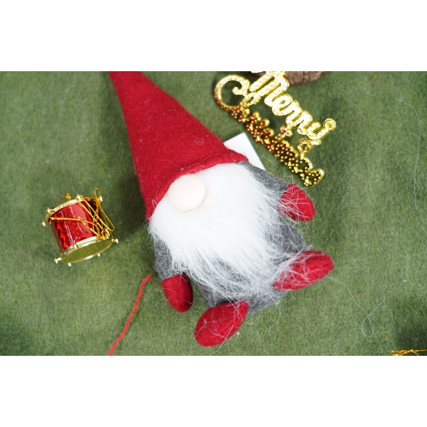 Ornament de Craciun spiridus, , gri/rosu, textil, 12 cm [4]