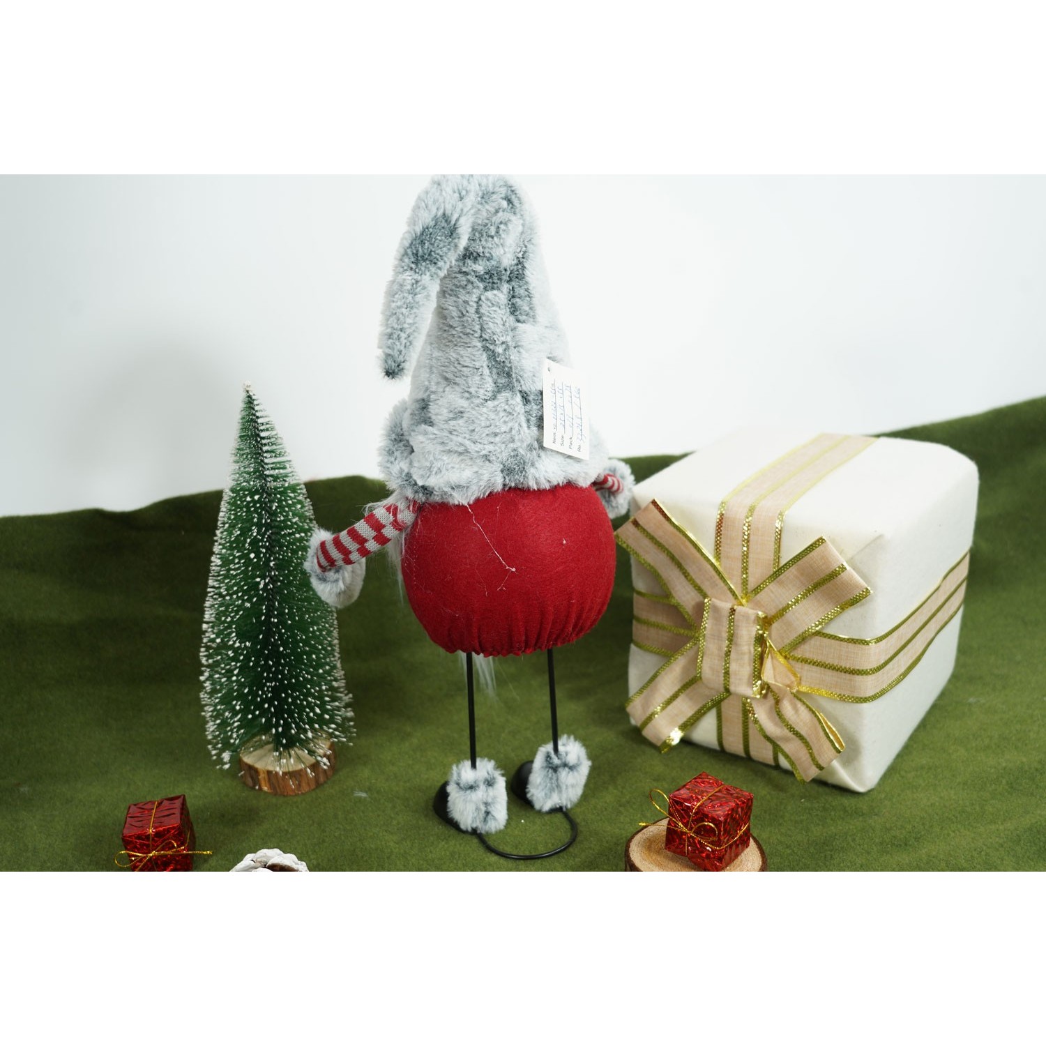 Ornament de Craciun spiridus, , gri/rosu, textil, 55 cm [5]