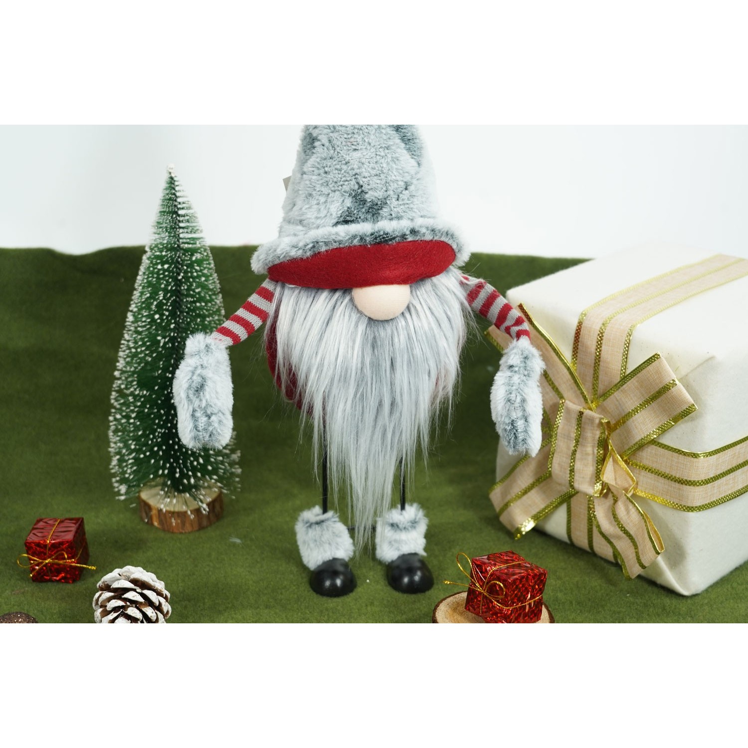 Ornament de Craciun spiridus, , gri/rosu, textil, 55 cm [3]