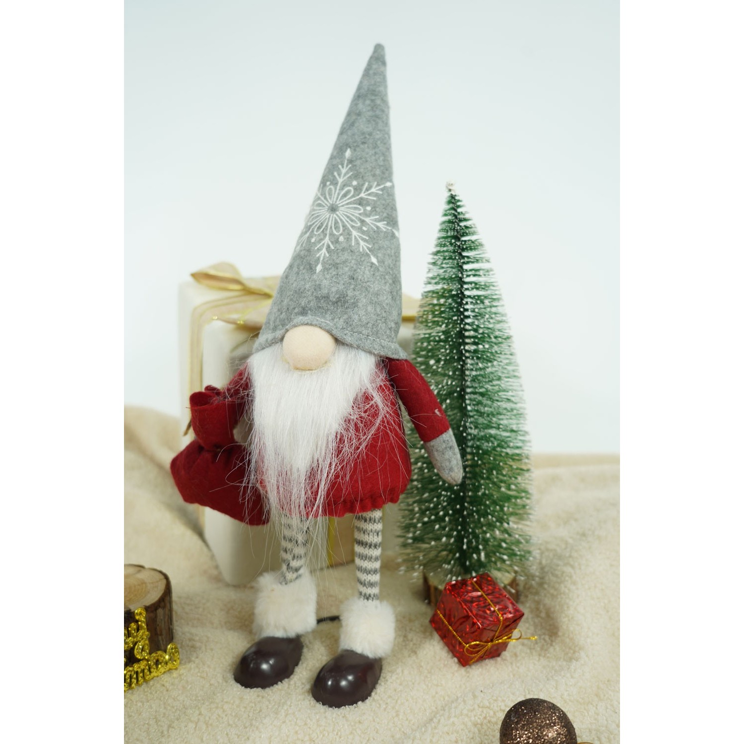 Ornament de Craciun spiridus, , rosu/alb, textil, 42 cm [3]