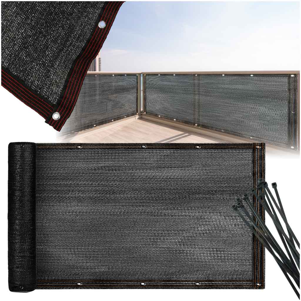 Protectie balcon din plasa PVC, cu inele metalice pentru prindere, 105x700 cm, negru [7]