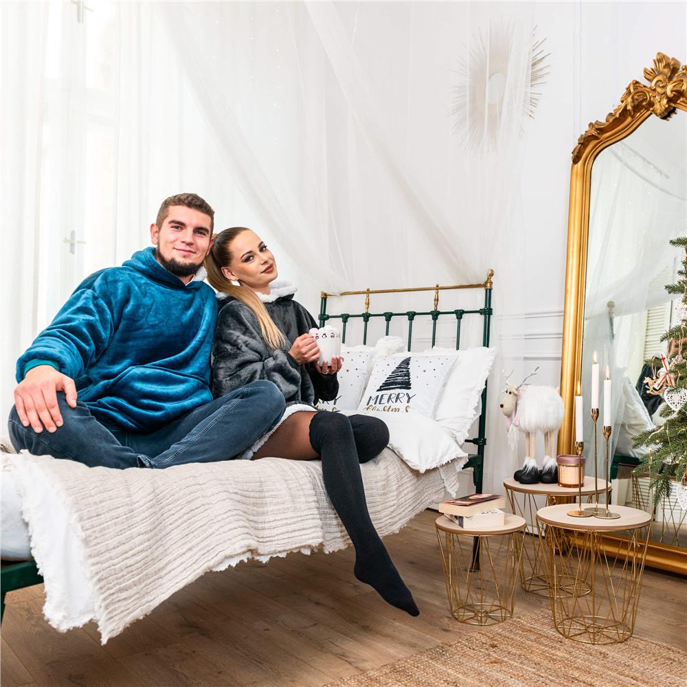 Patura tip hanorac, cu maneci, gluga si buzunare, material plus, marime universala, grafit [19]