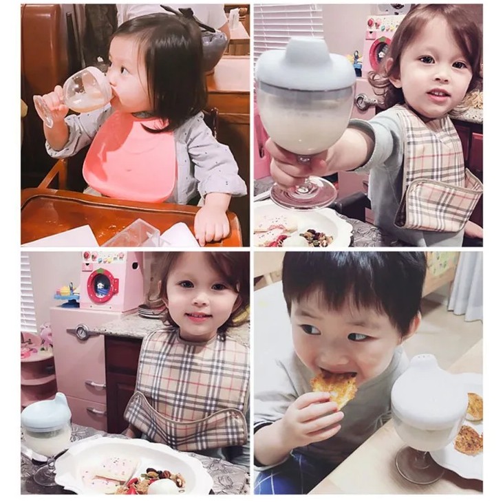 Pahar din Plastic Transparent cu Picior, , pentru Copii, 14 x 7.7 cm, cu Cioc Antiscurgere, + 3 Ani, Fara Maner, Albastru [4]