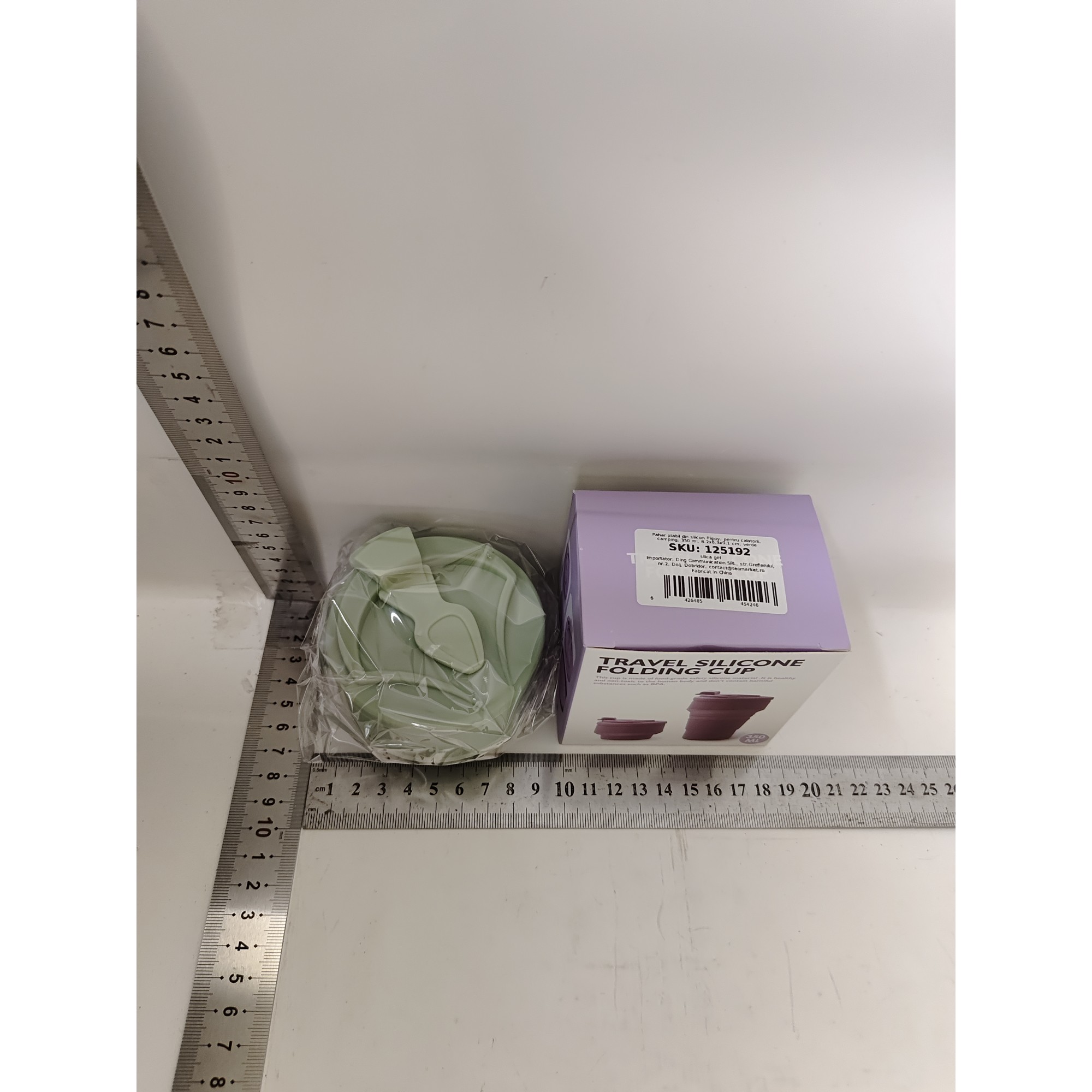 Pahar pliabil din silicon , pentru calatorii, camping, 350 ml, 8.2x6.3x9.1 cm, verde [9]