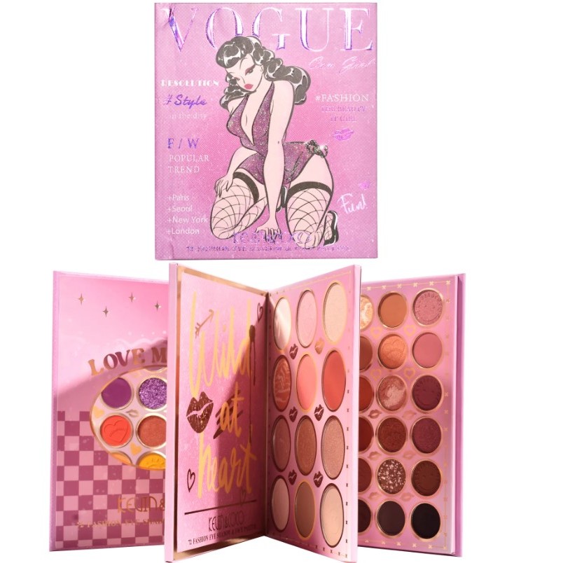 Palete Farduri si Truse Make-Up - Paleta de Farduri Kevin&Coco, 72 culori, Stil Carte, 3 Straturi, Pudra Compacta, Clasic, Fara Sulfati, 14 x 14 cm, 80 g, multicolor