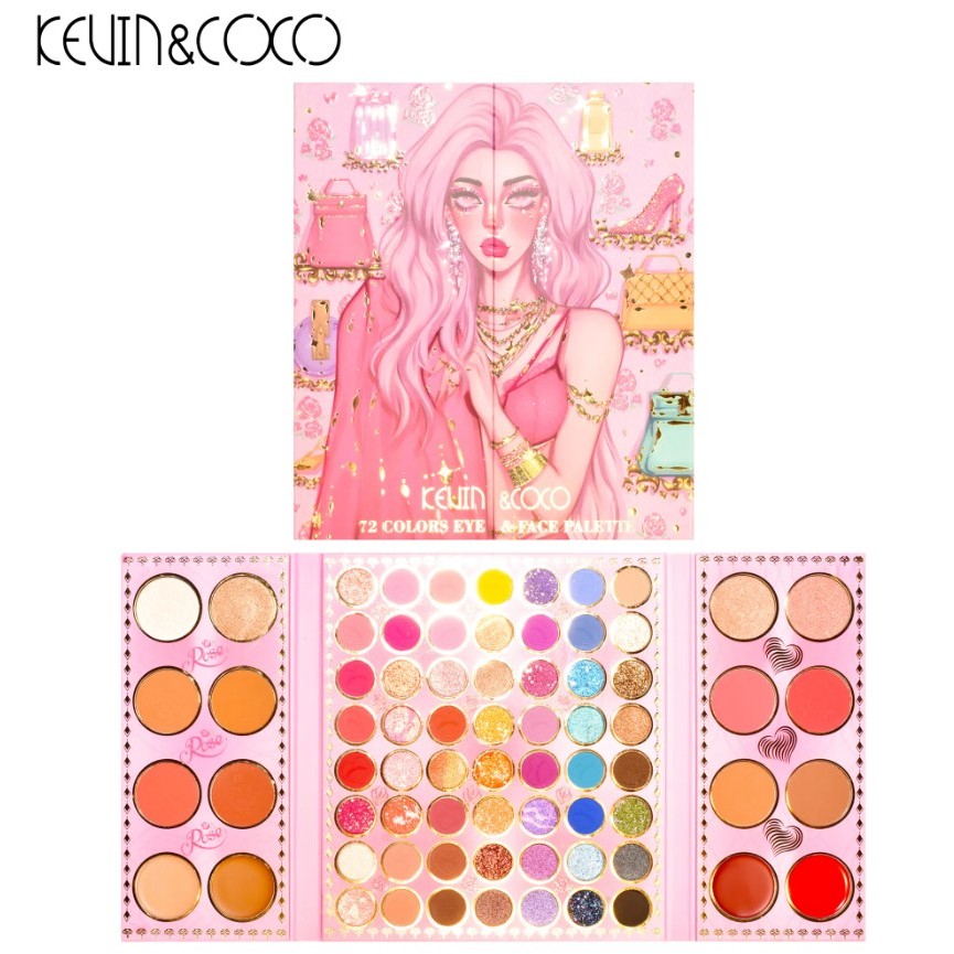 Paleta de farduri Kevin&Coco, 72 de culori, stil pliabil, conturing, iluminator, blush incluse, dreptunghiulara, 22 x 24.5 cm, 490 g, multicolor [3]