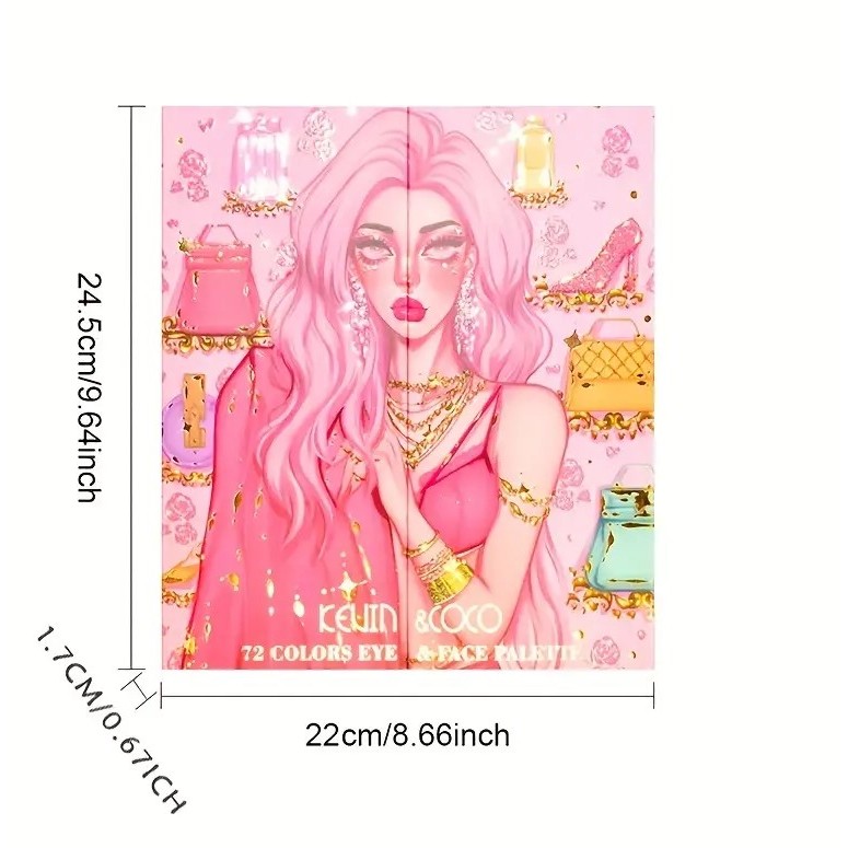 Paleta de farduri Kevin&Coco, 72 de culori, stil pliabil, conturing, iluminator, blush incluse, dreptunghiulara, 22 x 24.5 cm, 490 g, multicolor [6]