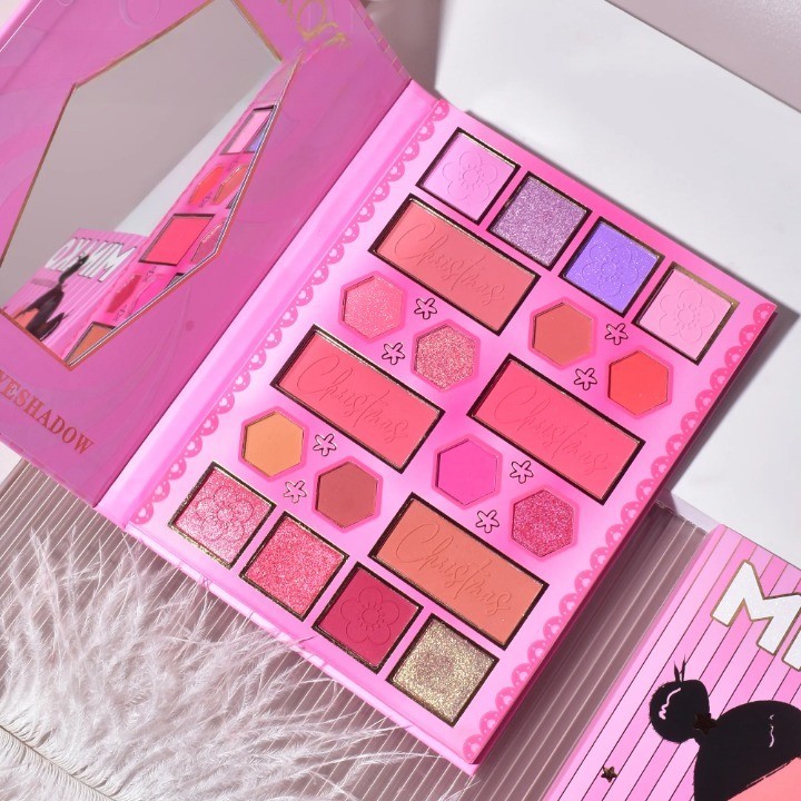 Palete Farduri si Truse Make-Up - Paleta de Machiaj, KEVIN&COCO, 20 Culori Pink Girl, Fard de Pleoape si Blush, Roz