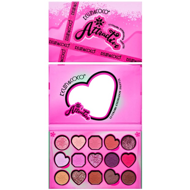 ✨TOATE PRODUSELE✨ - Paleta de Machiaj, KEVIN & COCO, Atractive, Farduri de Pleoape, 15 Culori, Model A, 16.5x10.8x1.5 cm, Multicolor