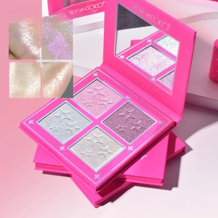 Palete Farduri si Truse Make-Up - Paleta Iluminatoare, KEVIN&amp;COCO, 4 Culori Stay Wild, 12.2 x 12.2 x 0.9 cm