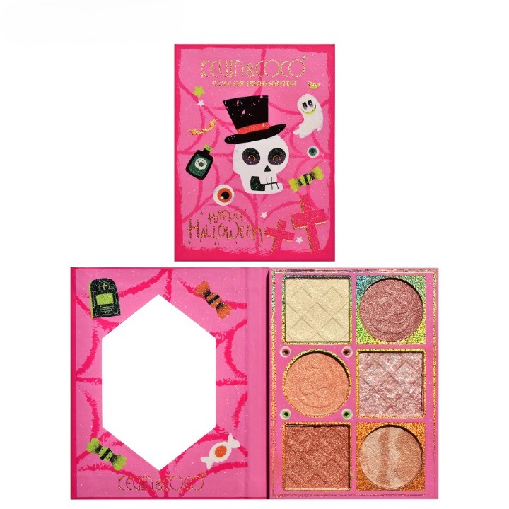Palete Farduri si Truse Make-Up - Paleta Iluminatoare, , 6 Nuante, Halloween, Culori Calde, Dreptunghiulara, 160g, Valabilitate 24 Luni, 17.4x11.5x1.3 cm, Varianta B, Nude-Rose