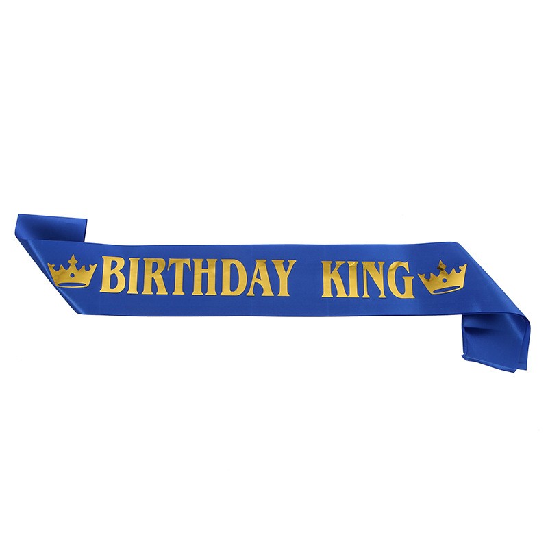 ✨TOATE PRODUSELE✨ - Panglica pentru Aniversare, , Model Birthday King, Tematica Aniversare, 160x9.5 cm, Albastru