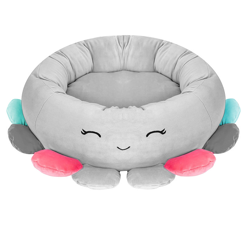 Culcusuri animale - Pat pentru caini, cu margini groase ridicate, antiderapant, model meduza, 70x70x20 cm, gri