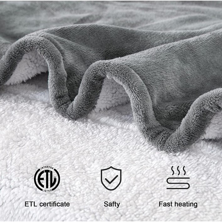 Patura Cu Incalzire Electrica, , 135 W, 180x130 cm, 6 Trepte De Incalzire, Flanel, Gri [9]