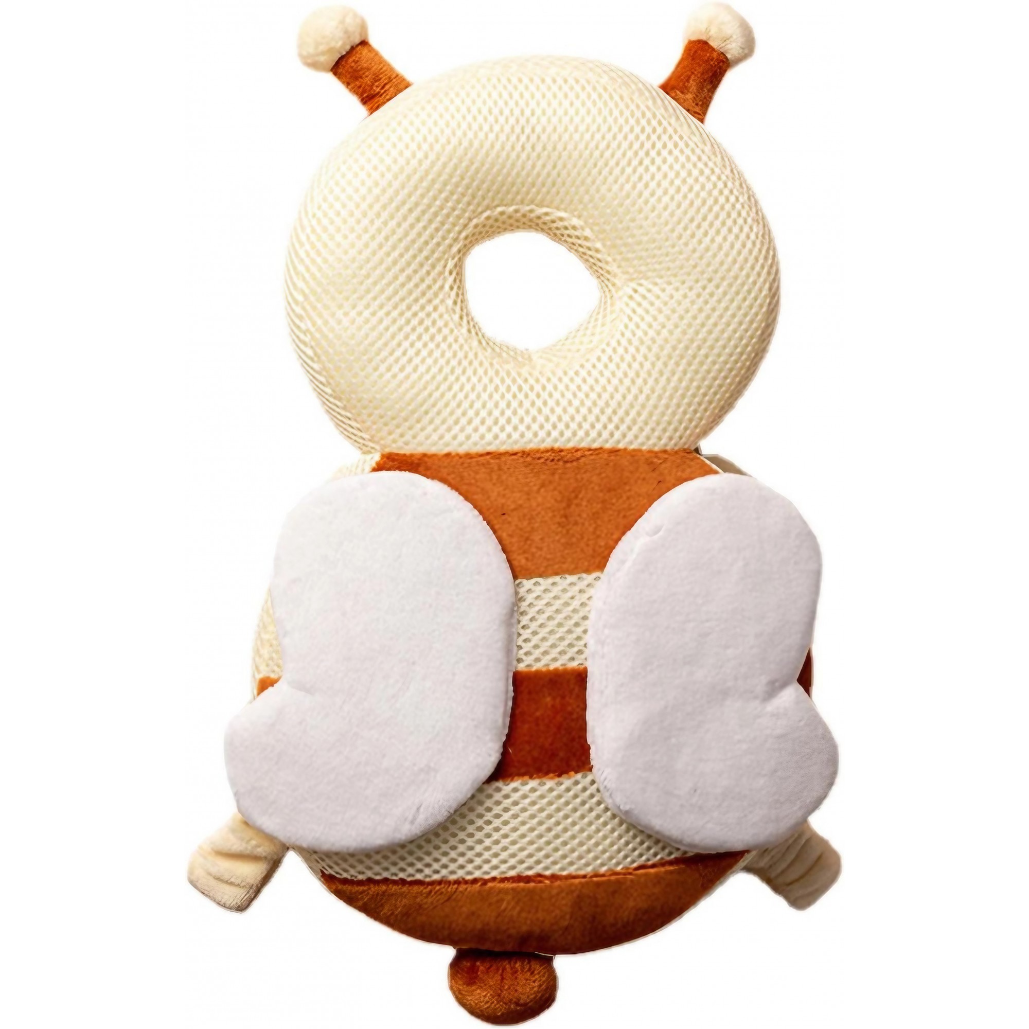 ✨TOATE PRODUSELE✨ - Perna tip Rucsac pentru Protectia Capului, , Tetiera tip Albina, pentru Bebelusi, Design tip Plasa, 33x6x19 cm, 180 g, Maro/Bej