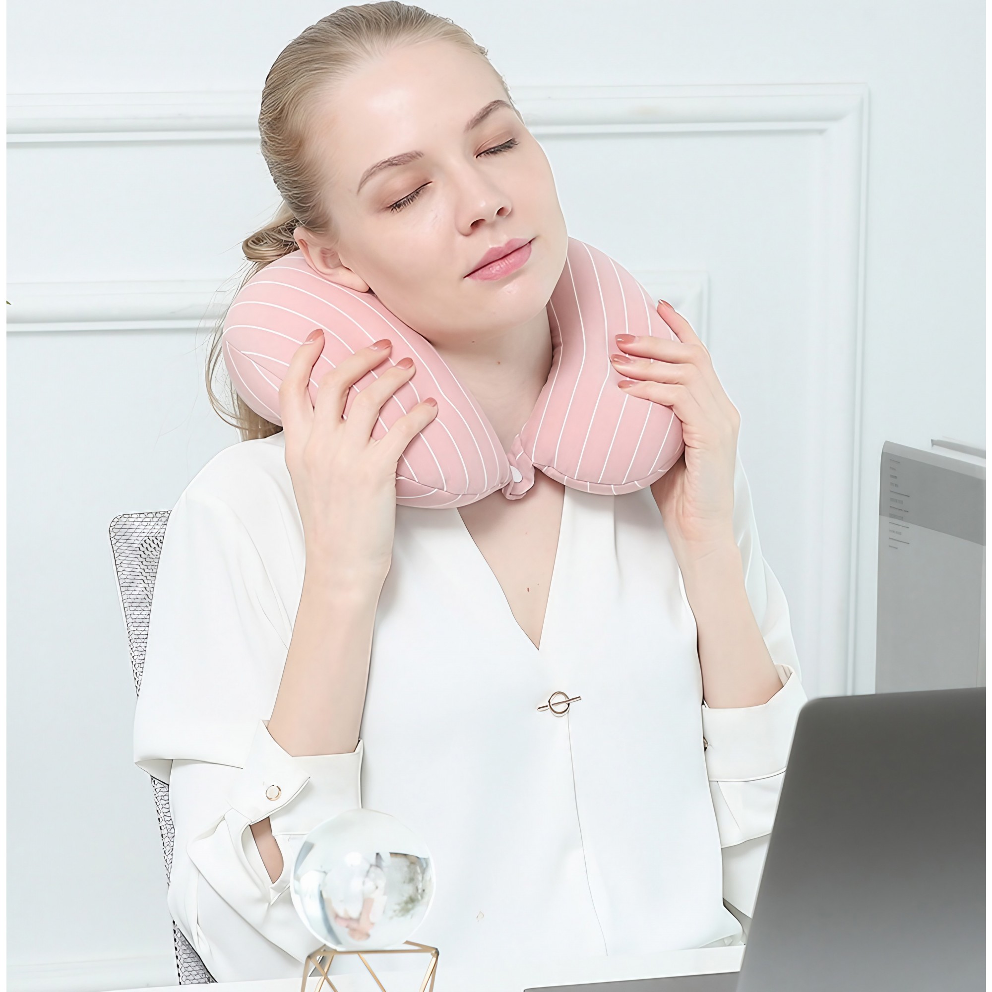 Perna de calatorie, , 2 in 1, cu Particule de Spuma cu Memorie, Roz [4]