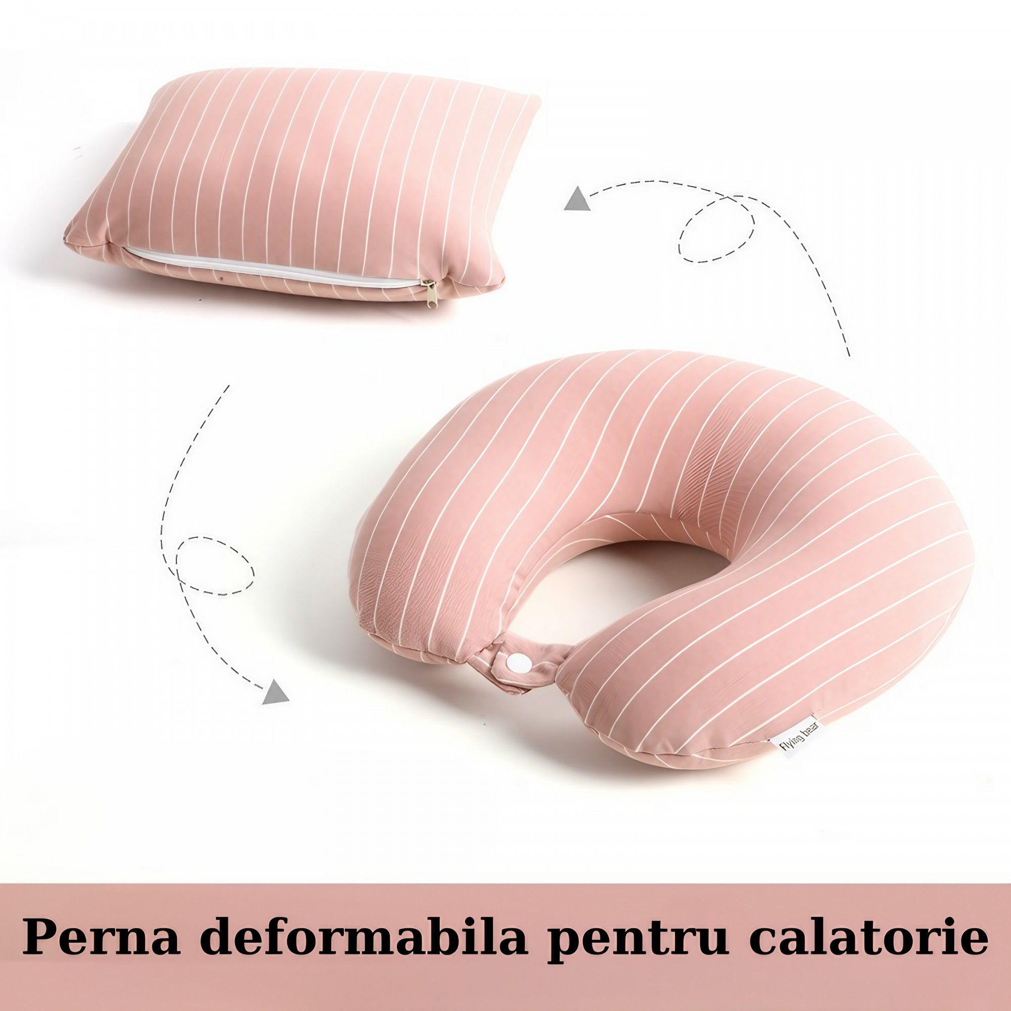 Perna de calatorie, , 2 in 1, cu Particule de Spuma cu Memorie, Roz [5]