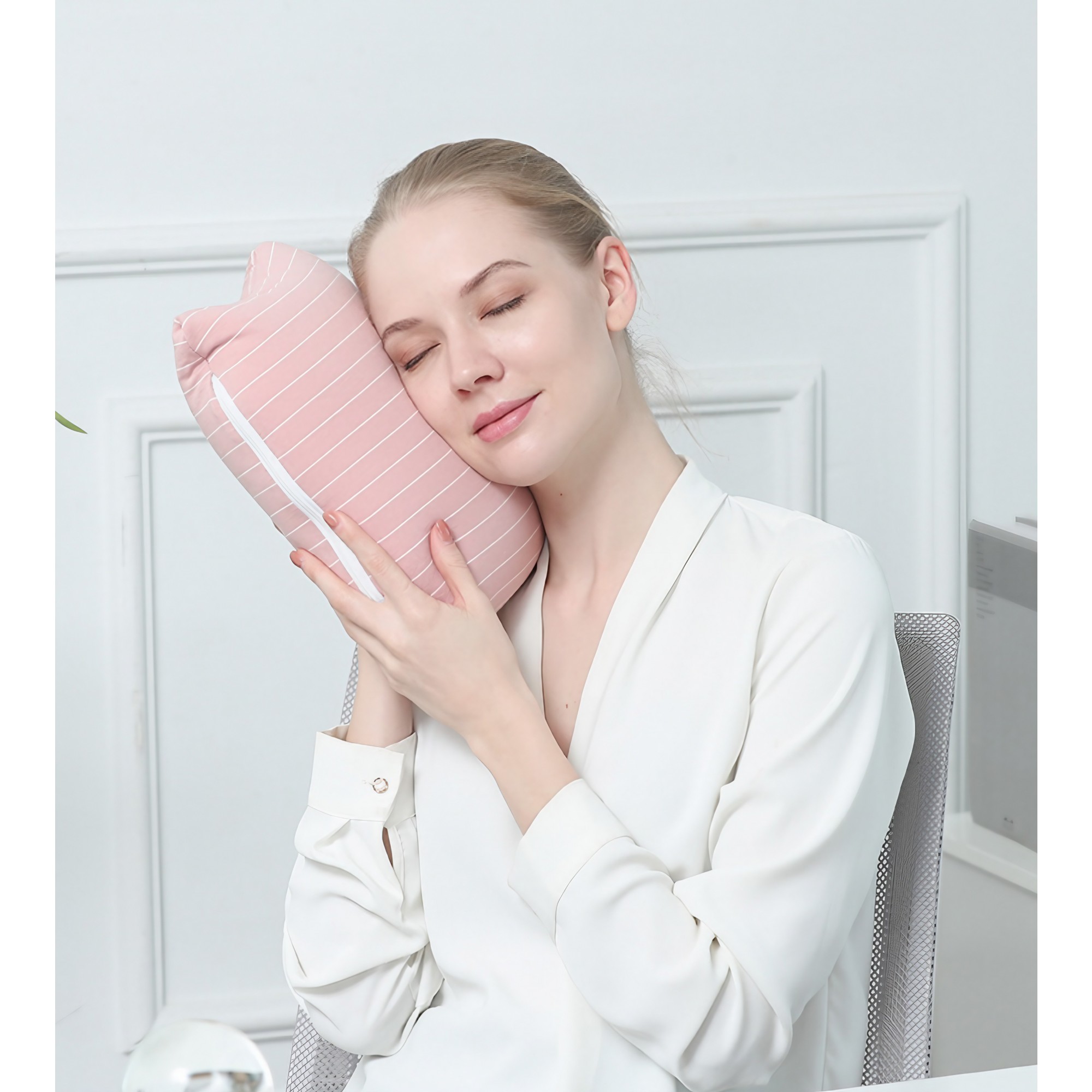 Perna de calatorie, , 2 in 1, cu Particule de Spuma cu Memorie, Roz [3]