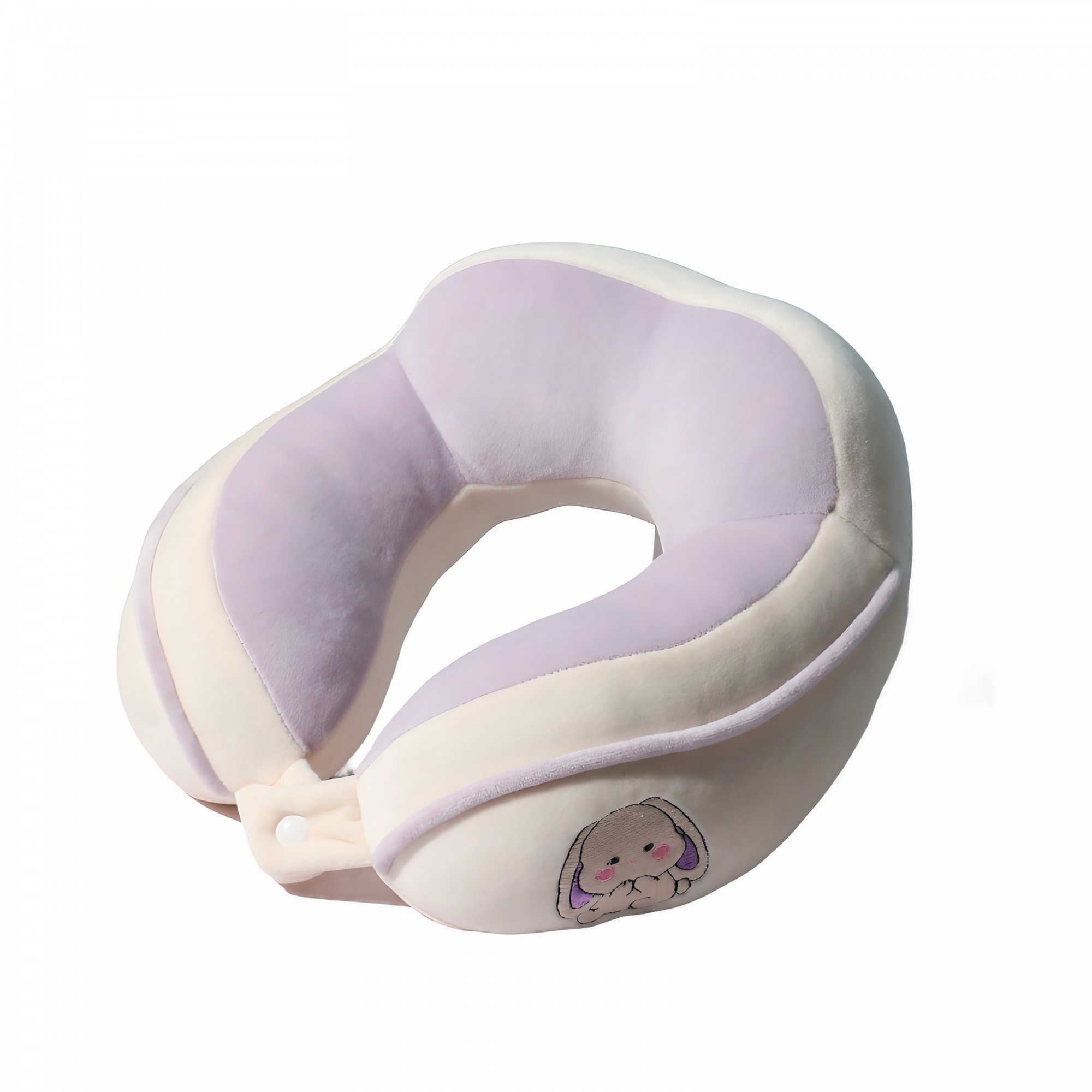 ✨TOATE PRODUSELE✨ - Perna de Calatorie, , Pentru Gat si Cap, Umplutura din Bumbac, 28x28x10 cm, cu Model Brodat Iepure, Lila