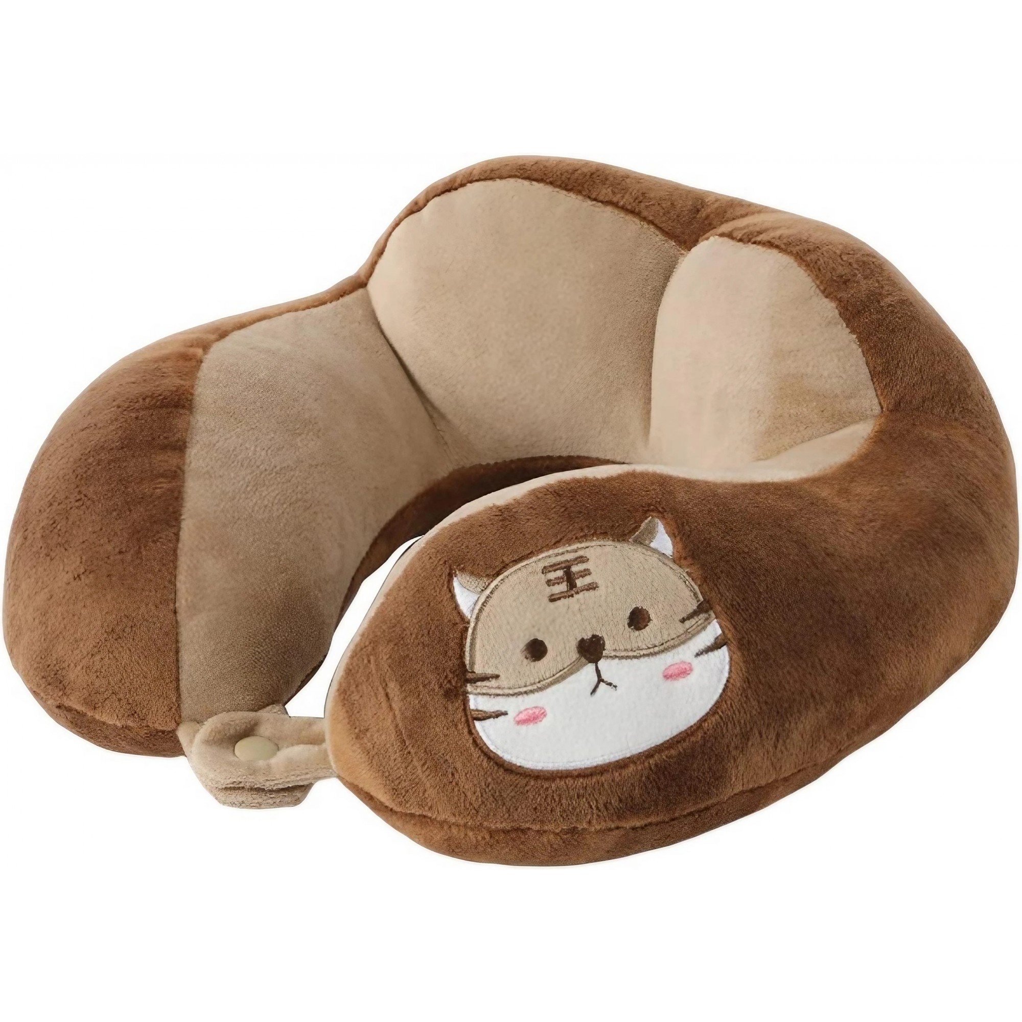 ✨TOATE PRODUSELE✨ - Perna de Calatorie, , Pentru Gat si Cap, Umplutura din Bumbac, 28x28x10 cm, cu Model Brodat Pisica, Maro