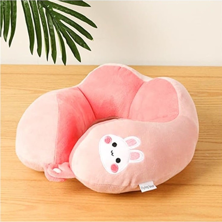 Perna de Calatorie, , Pentru Gat si Cap, Umplutura din Bumbac, 28x28x10 cm, cu Model Brodat Iepure, Roz [3]