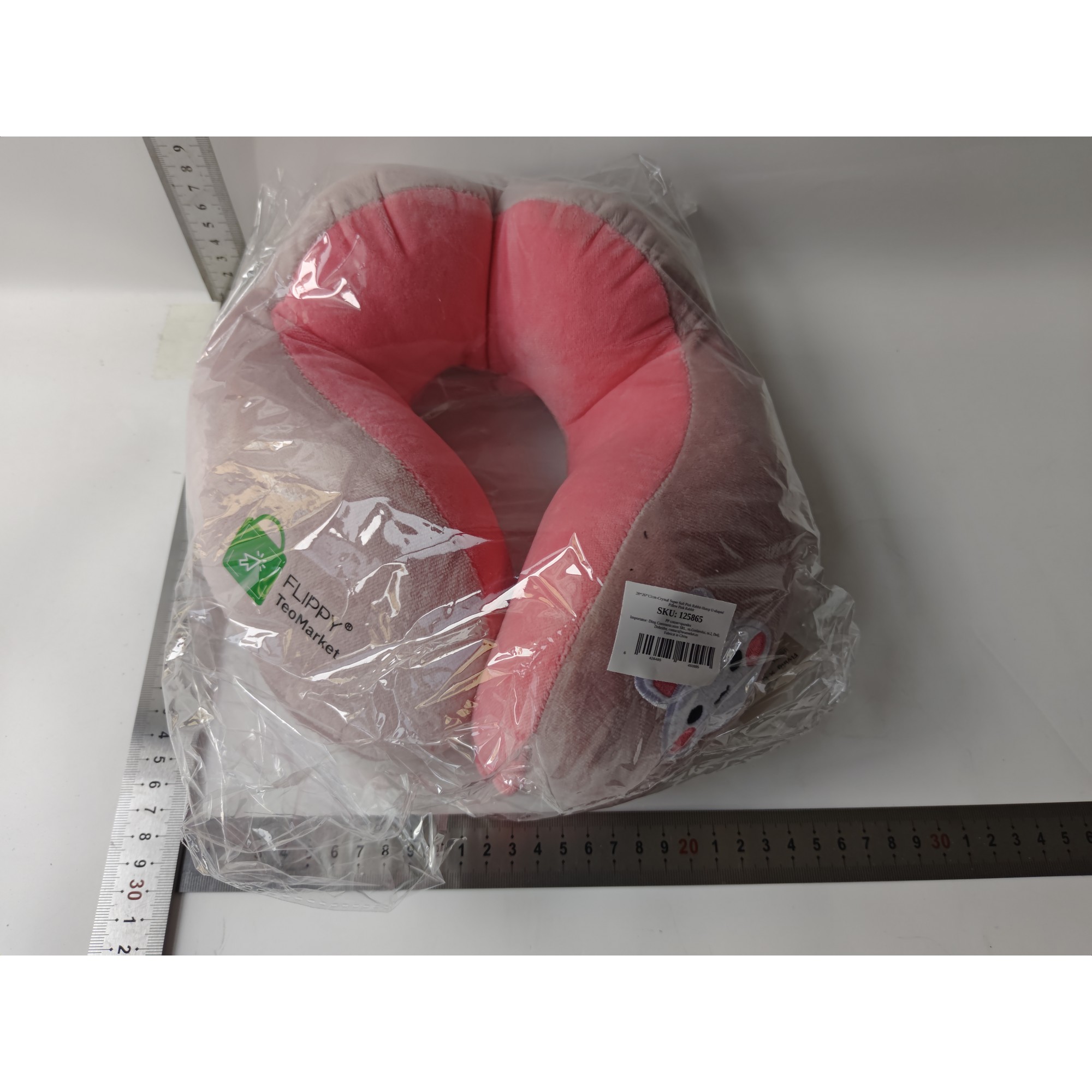 Perna de Calatorie, , Pentru Gat si Cap, Umplutura din Bumbac, 28x28x10 cm, cu Model Brodat Iepure, Roz [6]