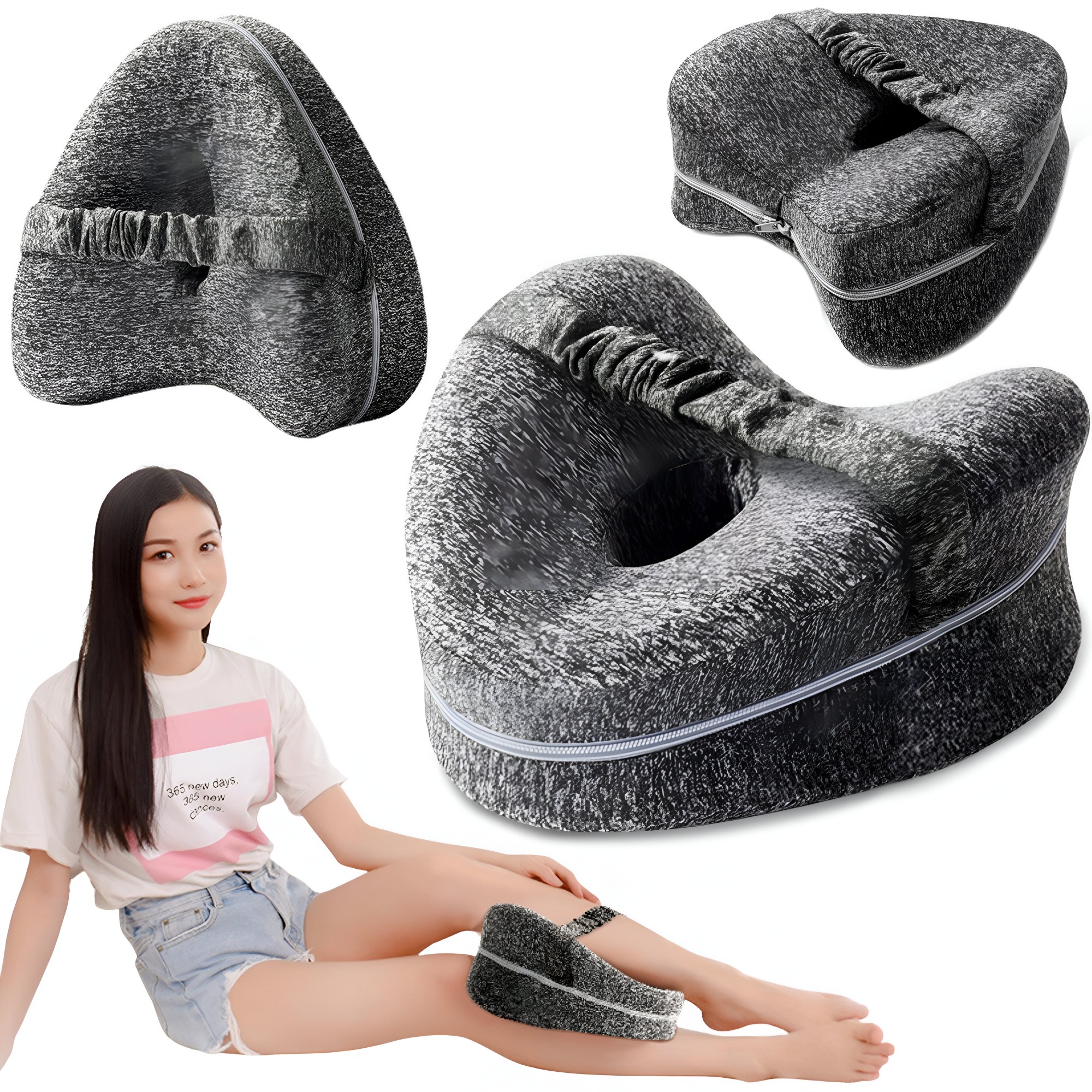 Perna Ortopedica pentru Picioare, , Multifunctionala, Confortabilă, in Forma de Inima, Spuma cu Memorie, Curea Anti-cadere, 25x23x13 cm, Gri [11]