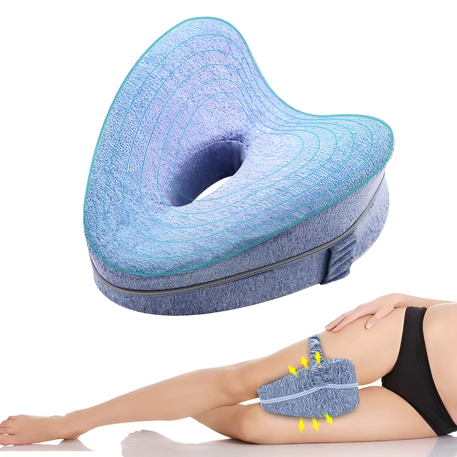 Perna Ortopedica pentru Picioare, , Multifunctionala, Confortabilă, in Forma de Inima, Spuma cu Memorie, Curea Anti-cadere, 25x23x13 cm, Albastru [2]