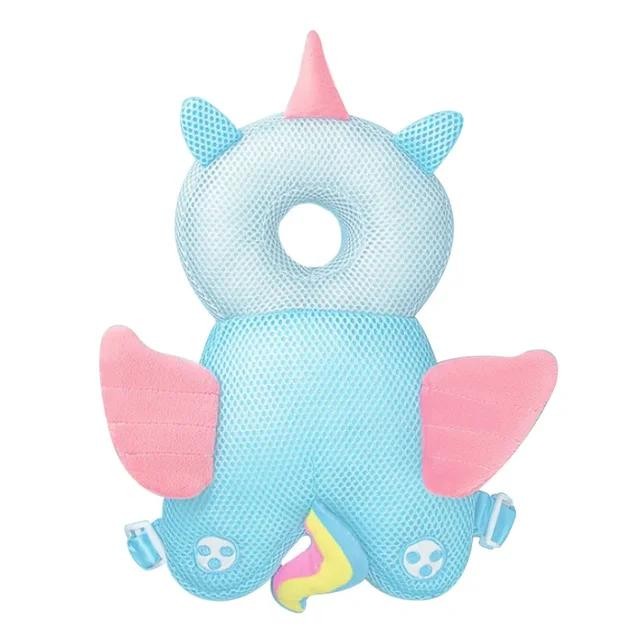 ✨TOATE PRODUSELE✨ - Perna tip Rucsac pentru Protectia Capului, , Tetiera tip Unicorn, pentru Bebelusi, Design tip Plasa, 33x6x19 cm, 180 g, Albastru