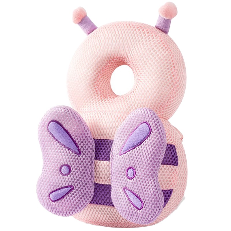 ✨TOATE PRODUSELE✨ - Perna tip Rucsac pentru Protectia Capului pentru Bebelusi, , Tetiera tip Fluturas, din Plus, 33 x 6 x 19 cm, 180 g, Roz Mov