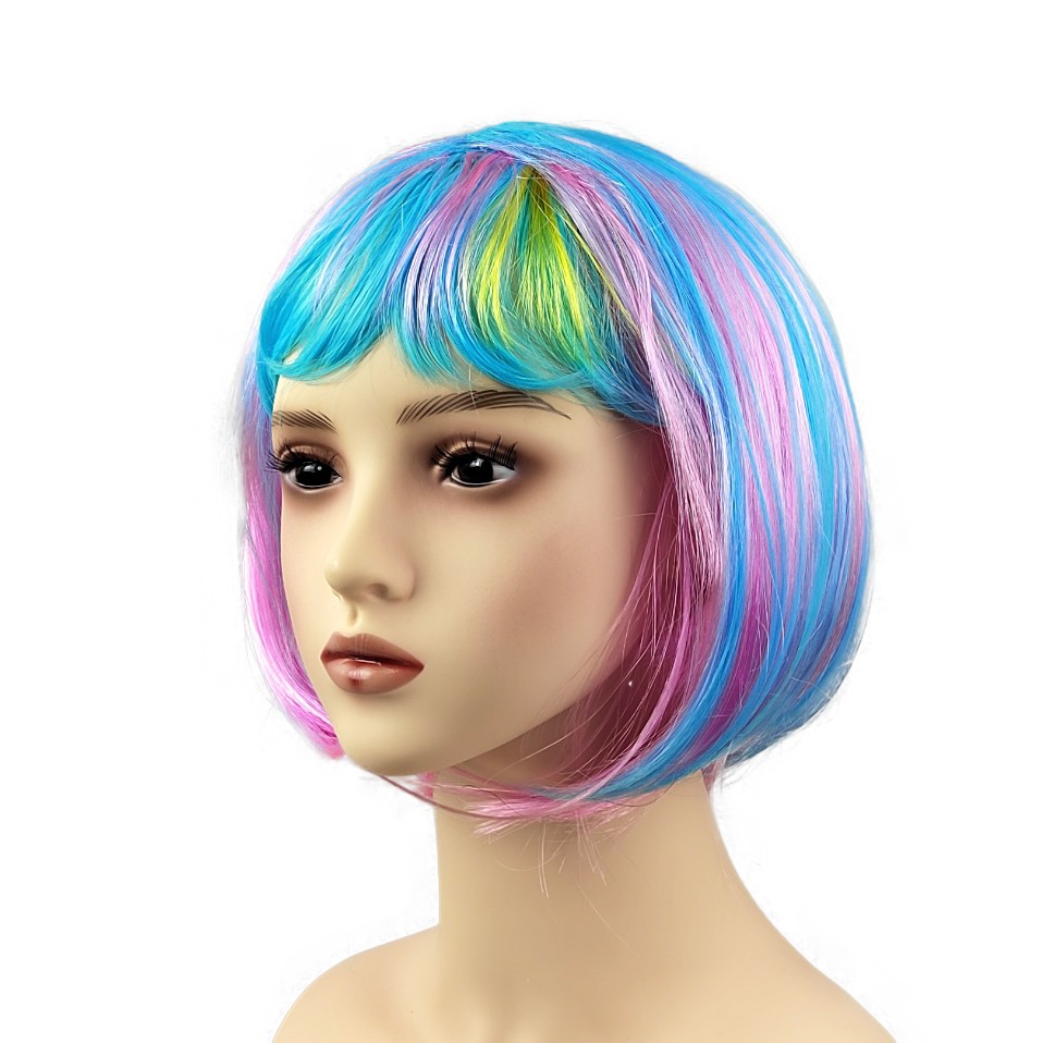 ✨TOATE PRODUSELE✨ - Peruca Cosplay, , Tunsoare Bob cu Breton, pentru Carnaval, Halloween, Petreceri Tematice, din PET, Marime Universala, Multicolor